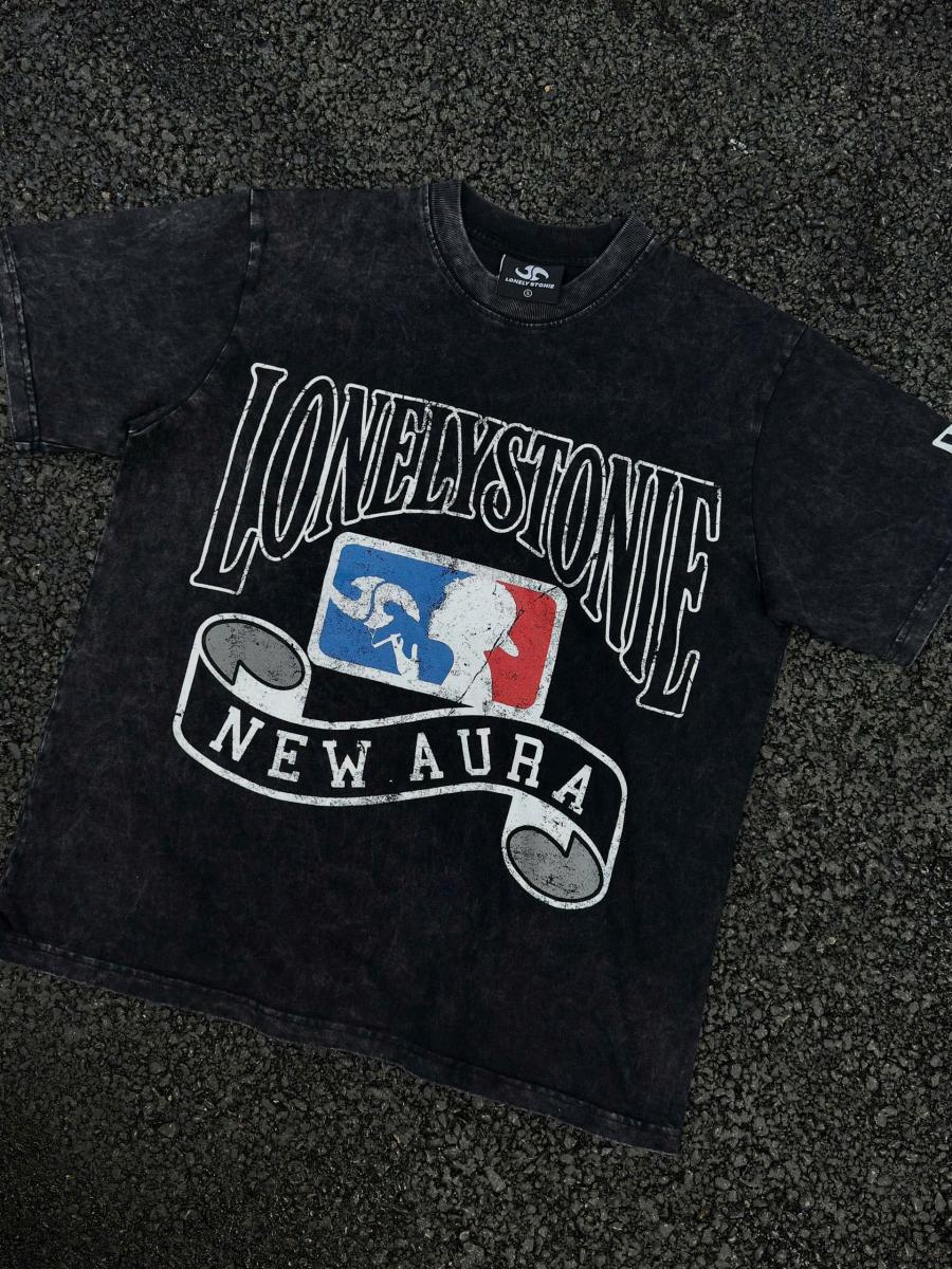 “NEW AURA” WASHED BLACK TEE - 1